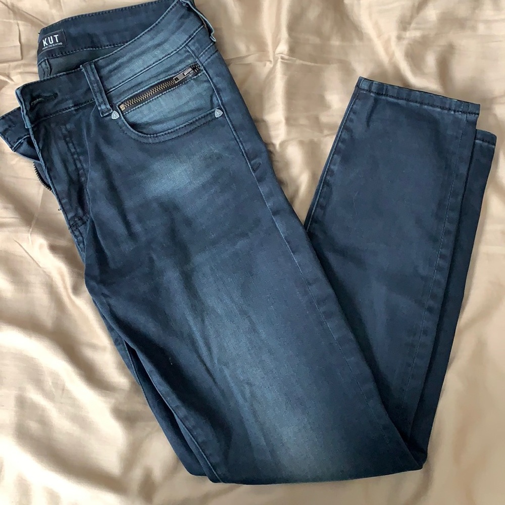 KUT grey wash skinny jeans with zipper detail